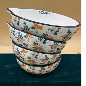 Nesting Ceramic Measuring cup set 4 pc flowers and butterflies Slow Sunday